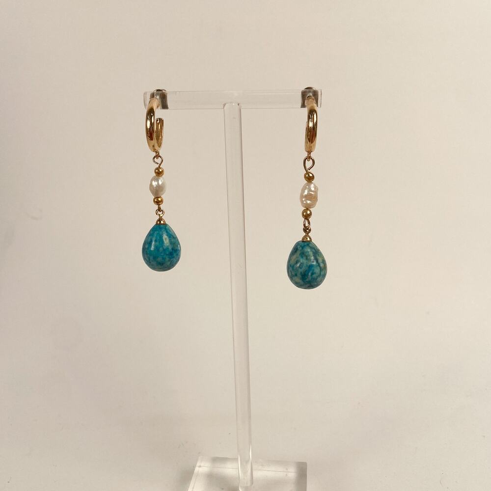 Synthesized Turquoise and Freshwater Pearl Earrings